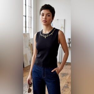 Designers Originals Black Sleeveless Knit Tank with Gold Leaf Accent